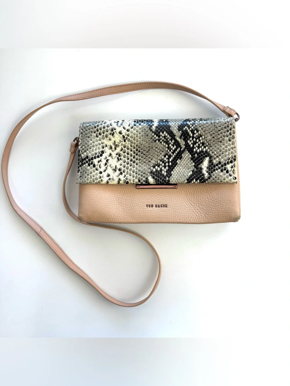 Ted Baker Alani Pink Leather Snakeskin Embossed Crossbody Shoulder Bag Glam Y2K
